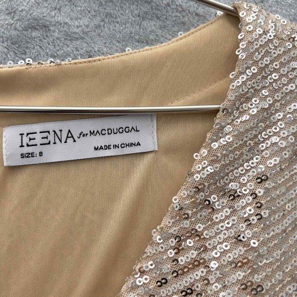 MAC DUGGAL IEENA Sequined Faux Wrap Long Sleeve Gown Size 8 NWT Nude Silver 0064 - Picture 7 of 16